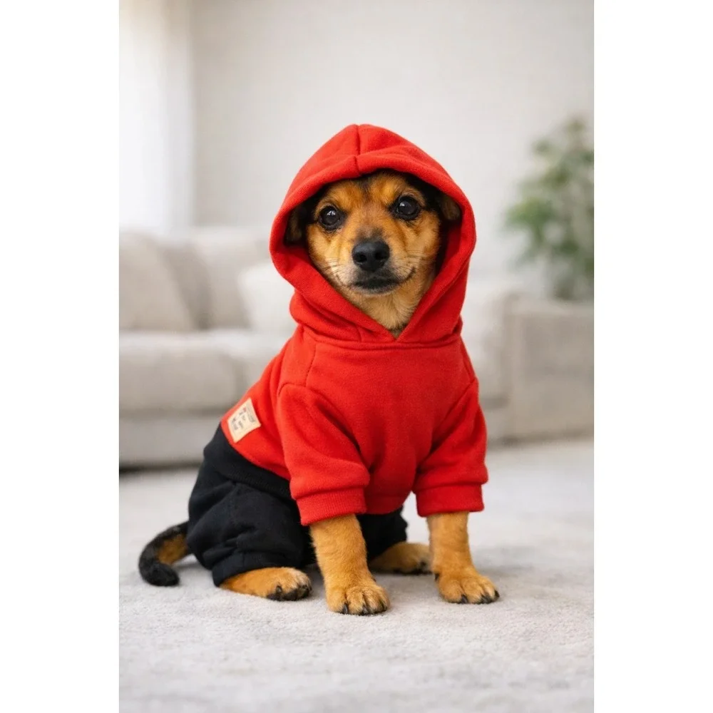 Fashion Class Boy Kids Dog Hoodie Jumpsuit Red Black Size M Pet Clothes
